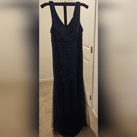 AARFAR NWT Women's Blue Sequin & Tool Sleeveless Mermaid Gown Dress, XL - Picture 8 of 13